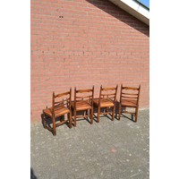 thumb-Set van 4 antieke knopstoelen met leren zitting-8