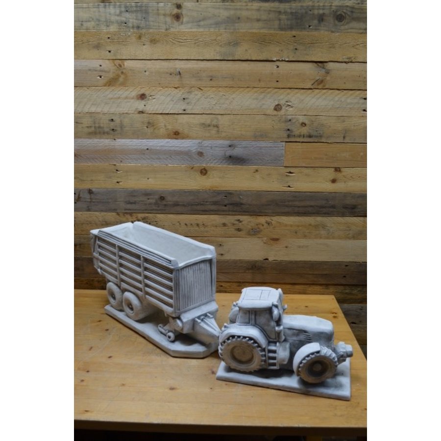 Betonnen set met trekker en opraapwagen – decoratief en als bloembak te gebruiken-1
