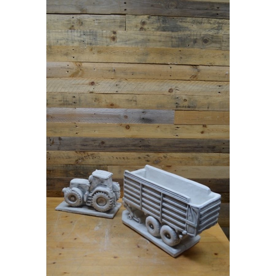 Betonnen set met trekker en opraapwagen – decoratief en als bloembak te gebruiken-3