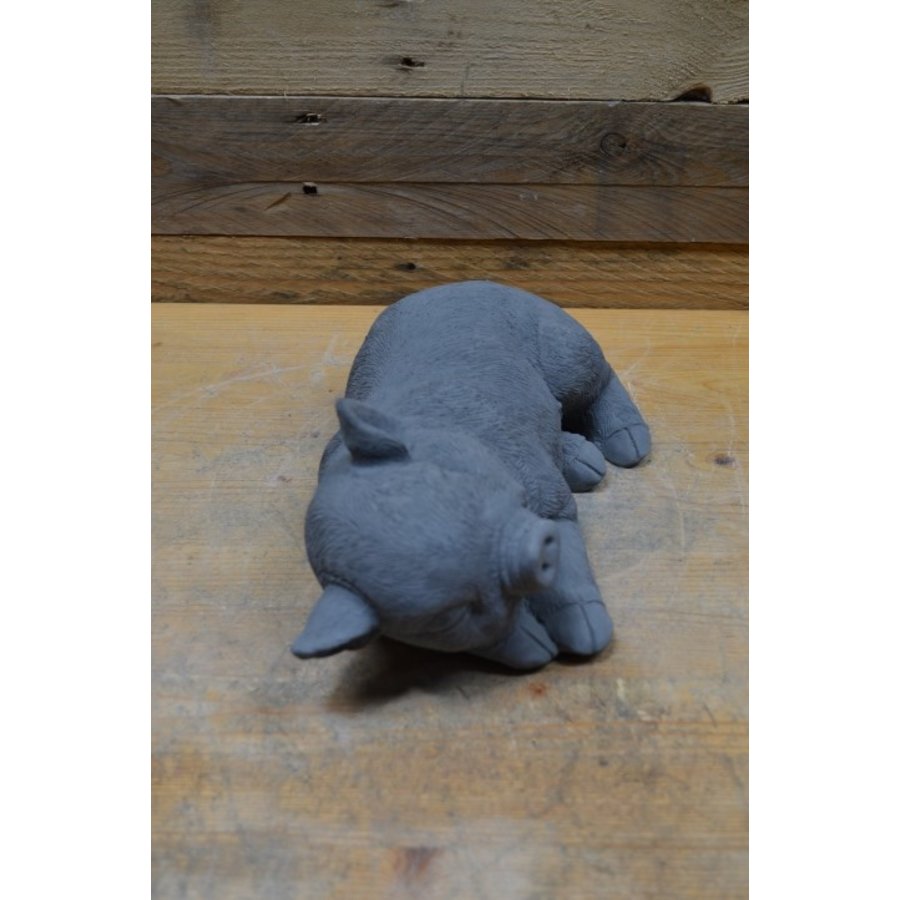 Klein slapend biggetje van beton – sfeervol dierenbeeld voor tuin en interieur-4