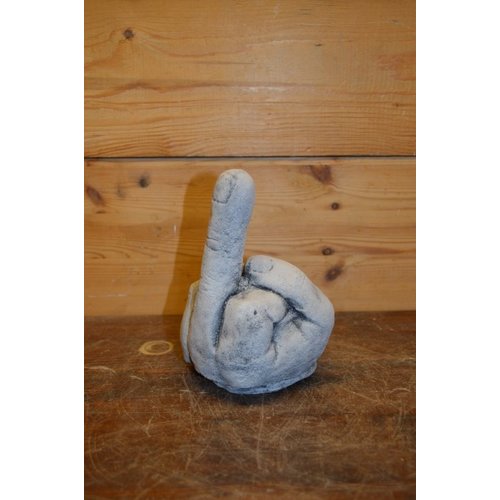 Betonnen beeld middelvinger hand 