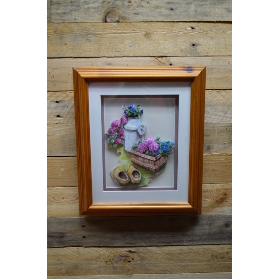 3D schilderij met bloemen in grenen lijst-1