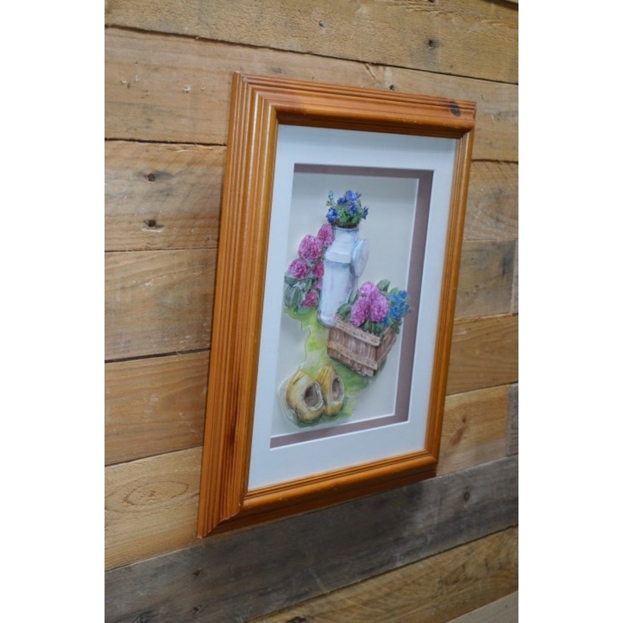 3D schilderij met bloemen in grenen lijst-2