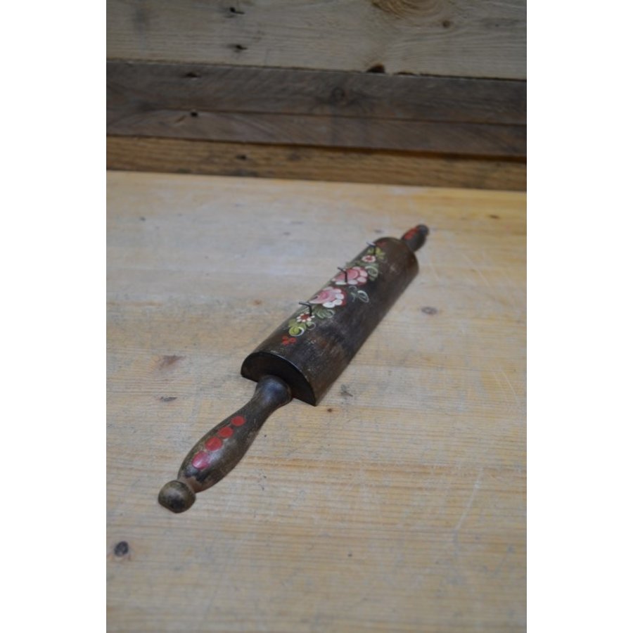Brocante houten handdoekrekje met bloemmotief-2