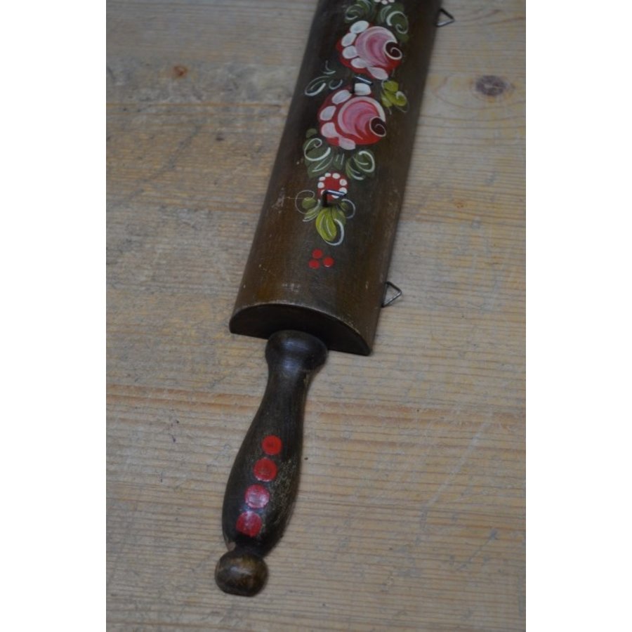 Brocante houten handdoekrekje met bloemmotief-3