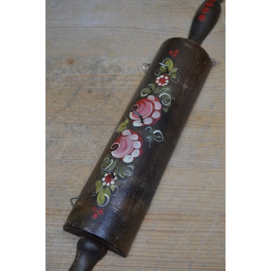 Brocante houten handdoekrekje met bloemmotief-4