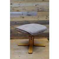 thumb-Grijze hocker met houten onderstel-1