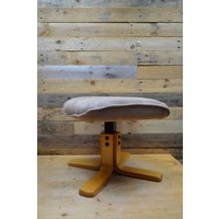 thumb-Grijze hocker met houten onderstel-3