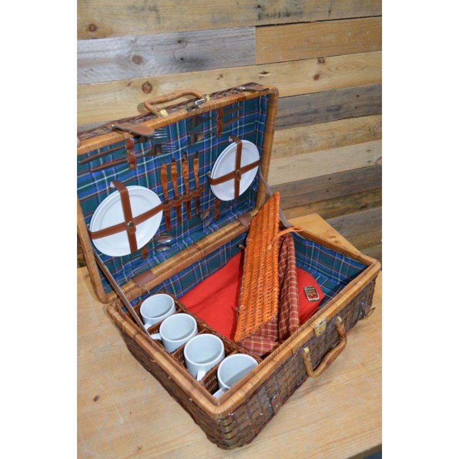 Gevlochten picknickmand met inhoud – Picknickkoffer met handvaten-8