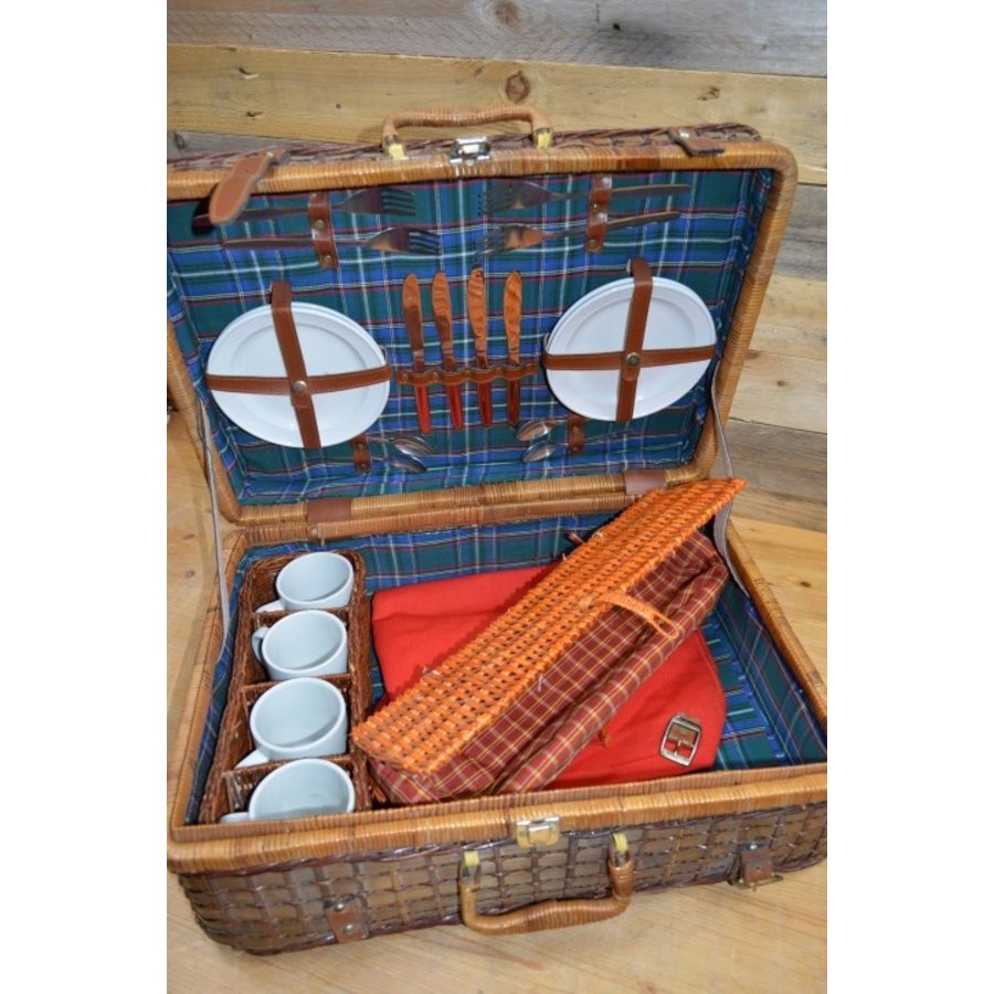 Gevlochten picknickmand met inhoud – Picknickkoffer met handvaten-9