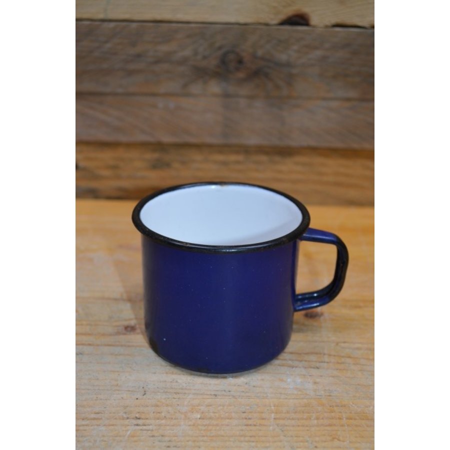 Blauwe emaille beker met zwarte rand-1