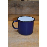 thumb-Blauwe emaille beker met zwarte rand-3