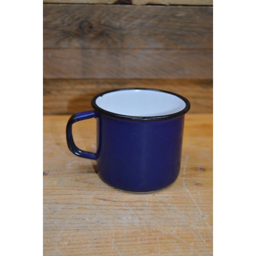 Blauwe emaille beker met zwarte rand-3