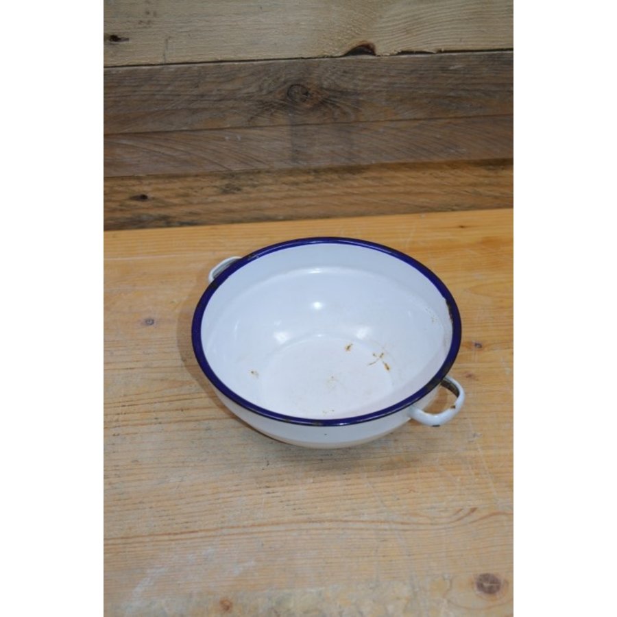 Wit emaille schaaltje met blauwe rand-2