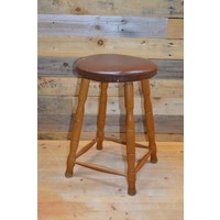 thumb-Houten krukje met leren zitting-1