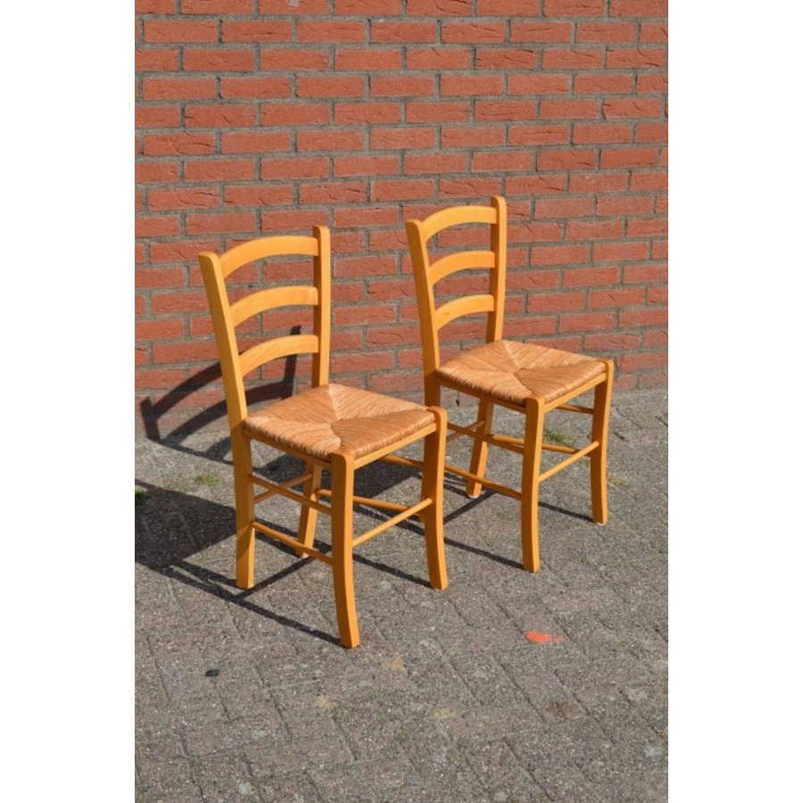 Beuken stoelen met biezen mat set van 2-1