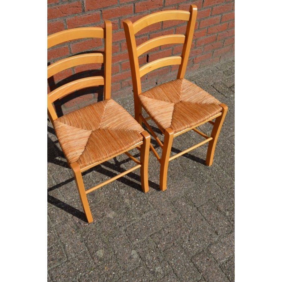 Beuken stoelen met biezen mat set van 2-4