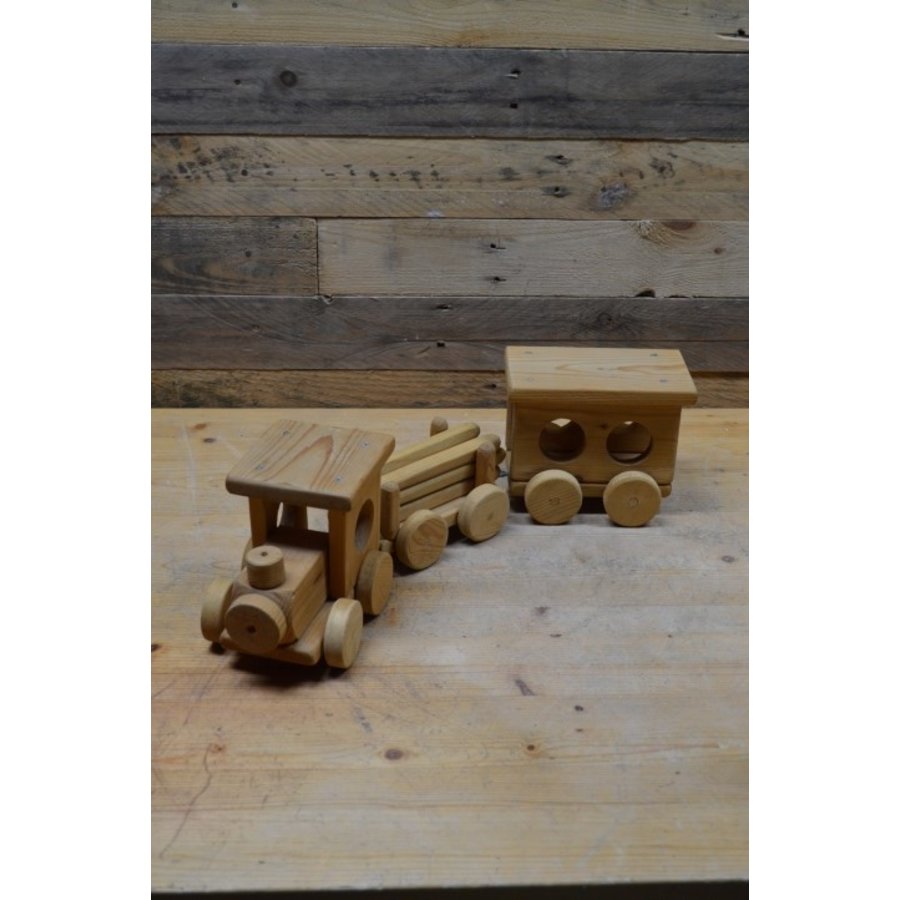 Decoratieve Houten trein locomotief met 2 wagons vurenhout-2