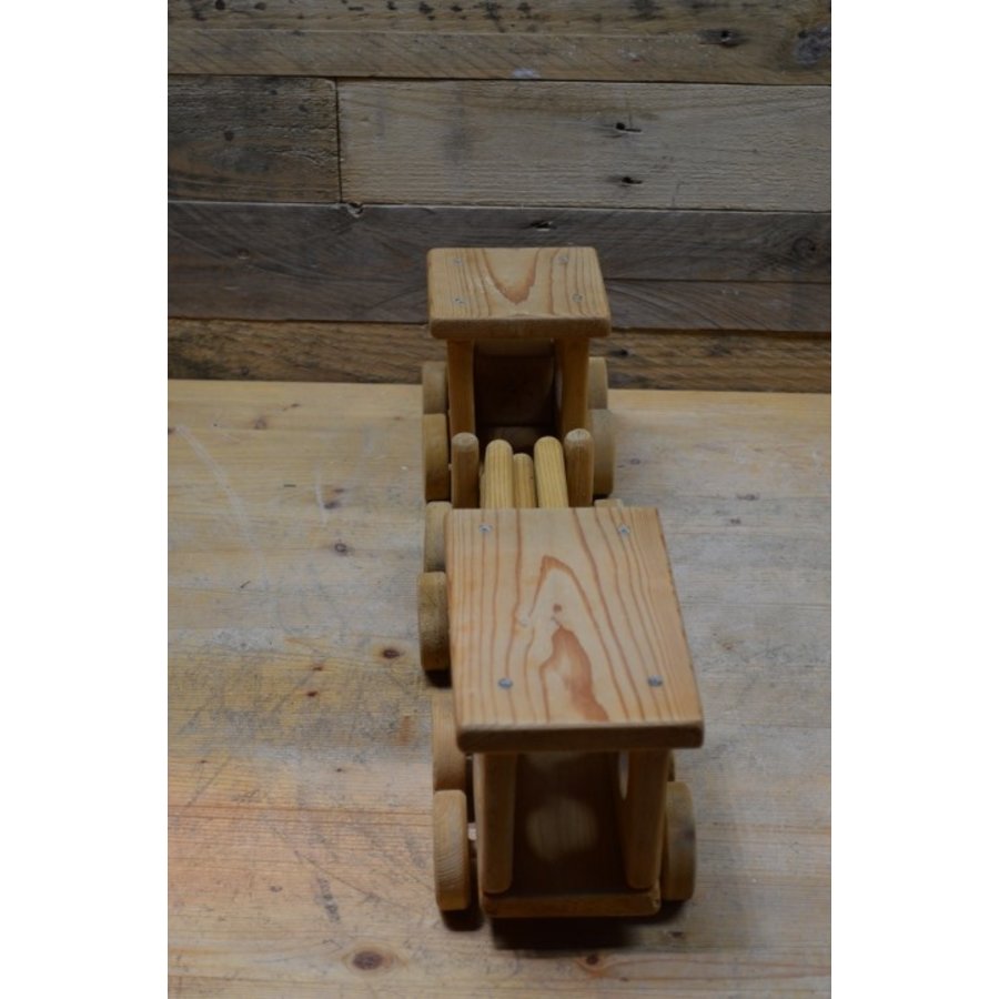 Decoratieve Houten trein locomotief met 2 wagons vurenhout-4