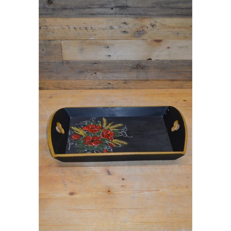 Houten dienblad met bloemen schildering-3