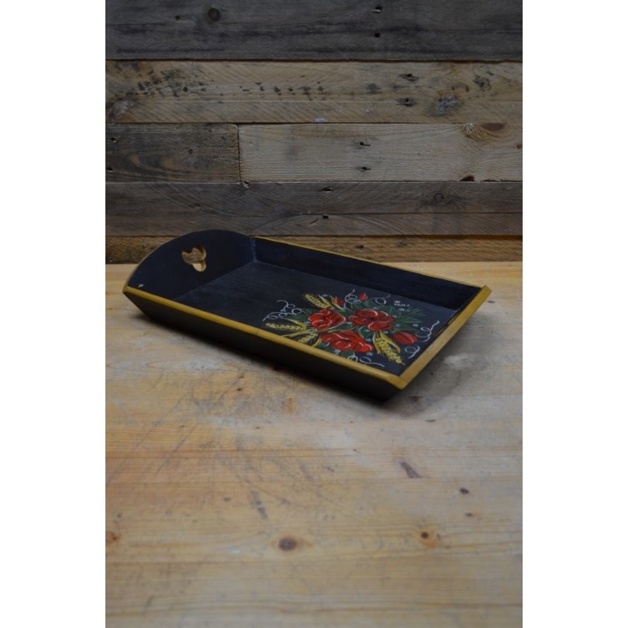 Houten dienblad met bloemen schildering-5