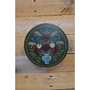 LoodsVol, Tweedehands Rond houten wandbord groen met bloemen – Handbeschilderde wanddecoratie