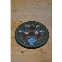thumb-Rond houten wandbord groen met bloemen – Handbeschilderde wanddecoratie-4