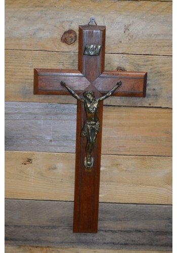 Houten kruis met Jezusbeeld messing 