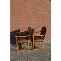 thumb-Eiken armstoelen met leer set van 2-6