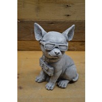 thumb-Betonnen Chihuahua met zonnebril en bordje – grappig decoratiebeeld-1
