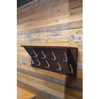 thumb-Donker houten wandkapstok met hoedenplank en 9 haken – Klassieke kapstok-2
