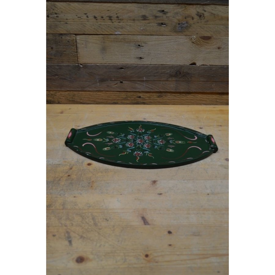 Vintage dienblaadje met Hindeloopen motieven ovaal handbeschilderd-5