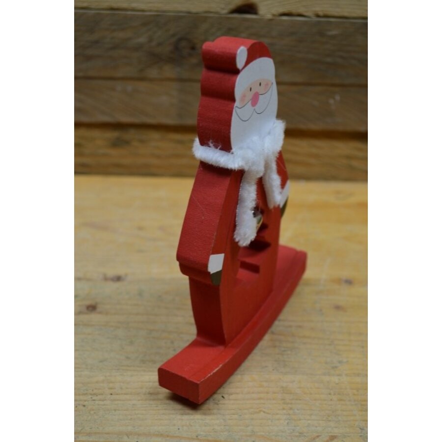 Vintage houten schommel kerstman met belletje-2