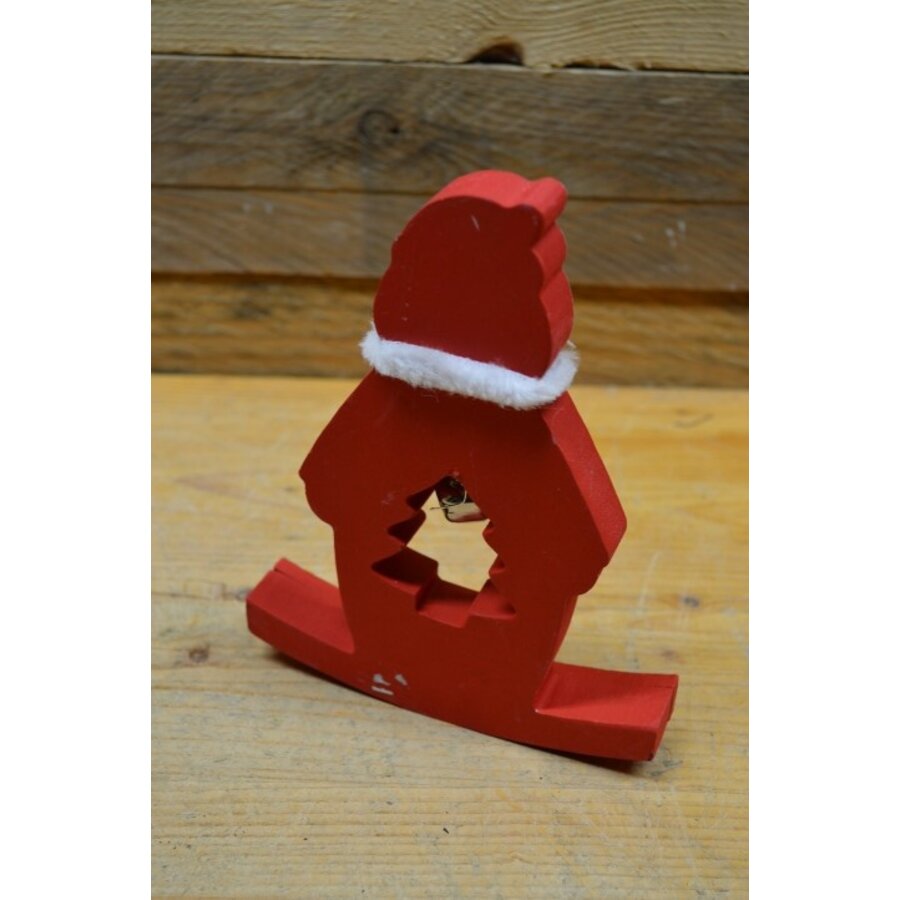 Vintage houten schommel kerstman met belletje-3