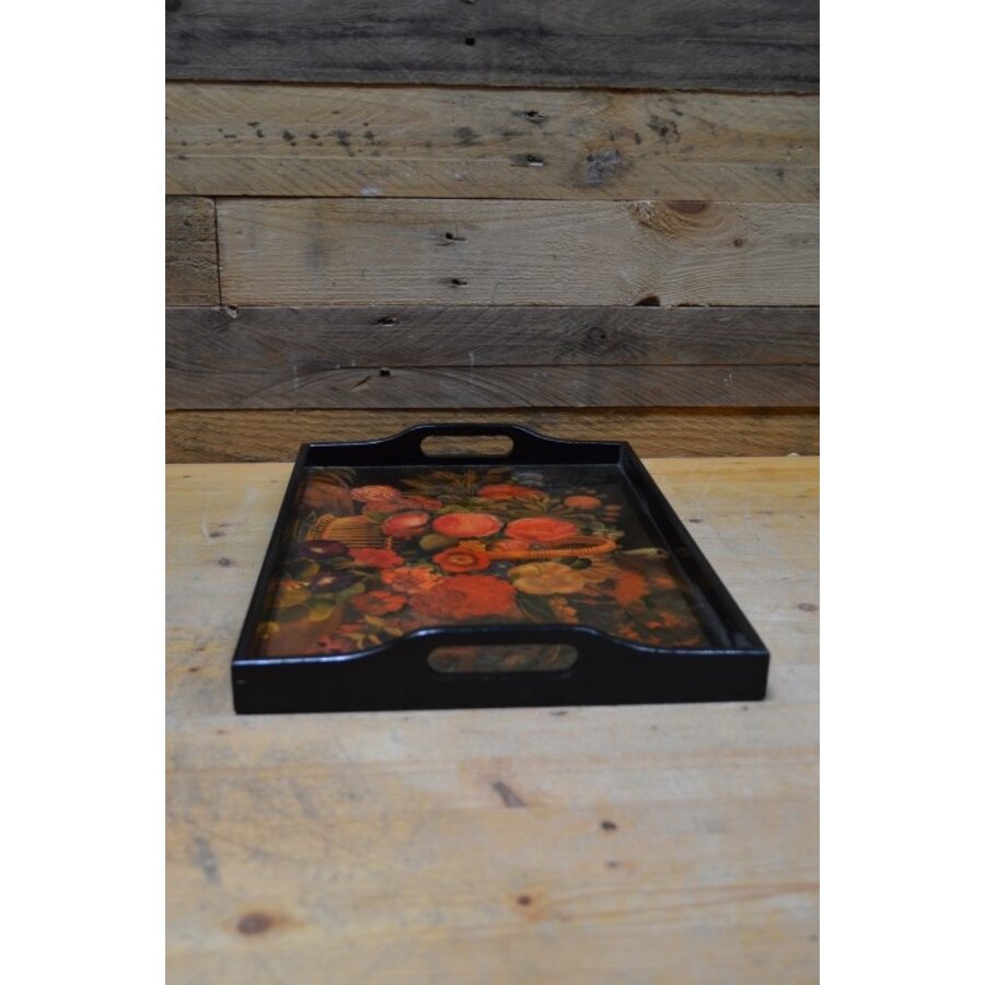 Houten dienblad met bloemen-2