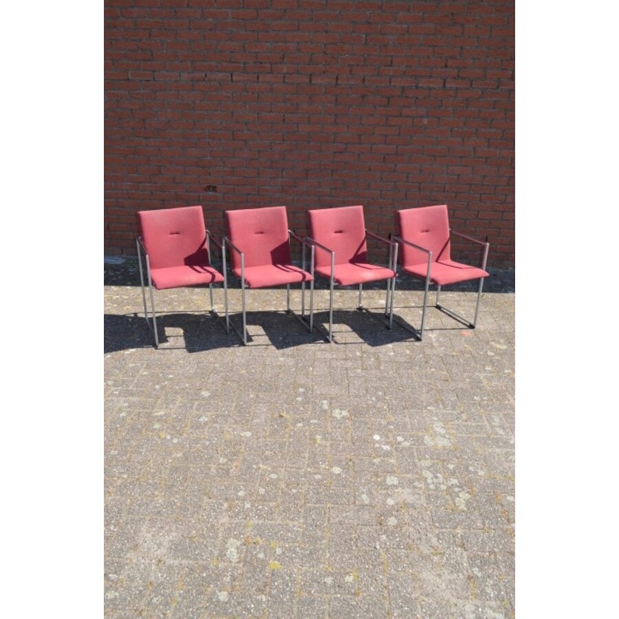 Arco design armstoelen met rode stoffering – set van 4-1