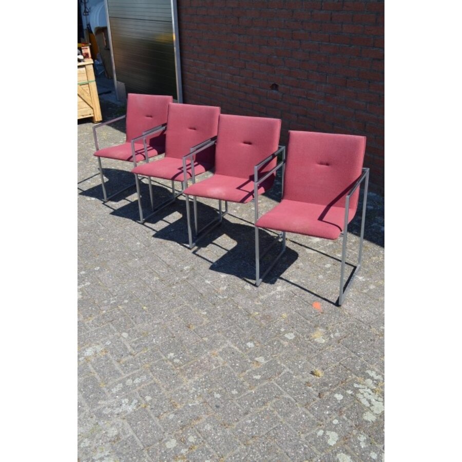 Arco design armstoelen met rode stoffering – set van 4-2