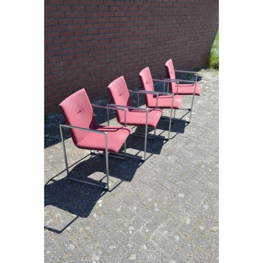 Arco design armstoelen met rode stoffering – set van 4-3
