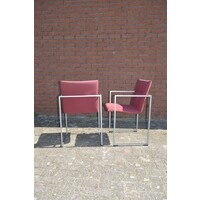 thumb-Arco design armstoelen met rode stoffering – set van 4-7