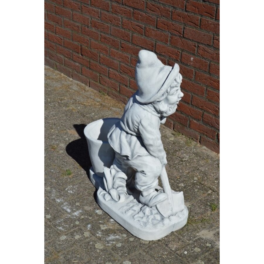 Betonnen kabouter met schep en bloembak van duurzaam gietsteen-6