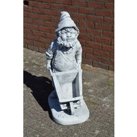 thumb-Betonnen kabouter met kruiwagen als plantenbak van gietsteen-2