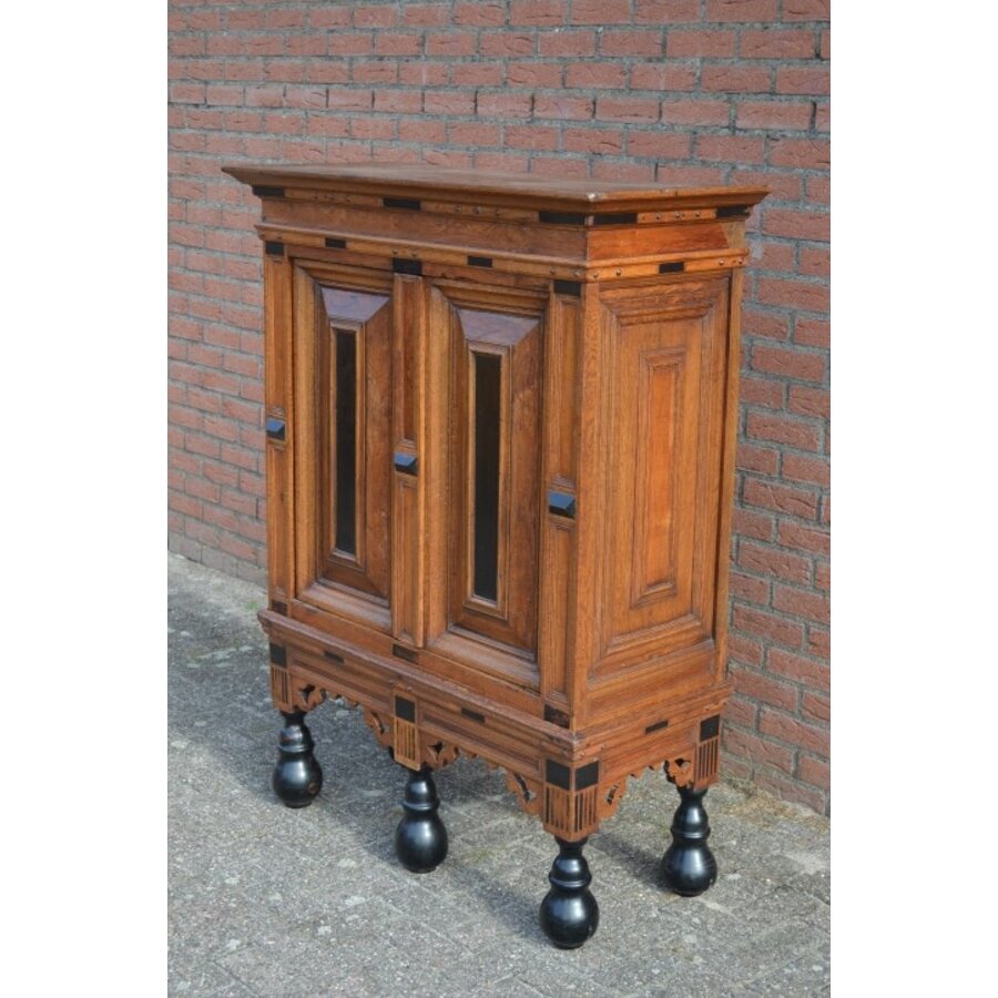 Antiek Gelders kussenkastje van massief eiken met palissander en ebbenhout-3