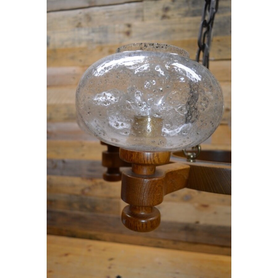 Hanglamp eiken met ketting landelijk met 6 glaskap-2