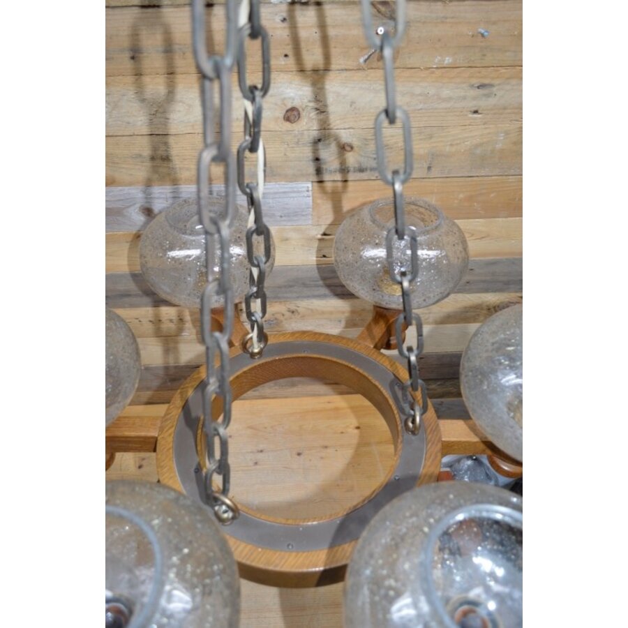 Hanglamp eiken met ketting landelijk met 6 glaskap-3
