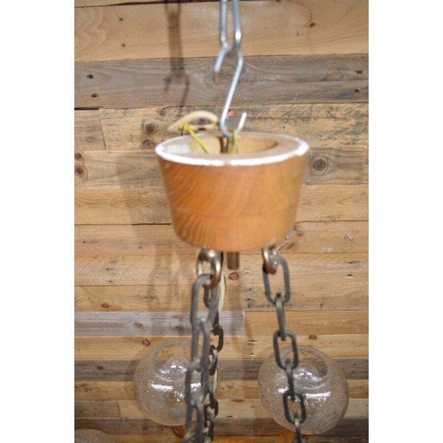 Hanglamp eiken met ketting landelijk met 6 glaskap-4