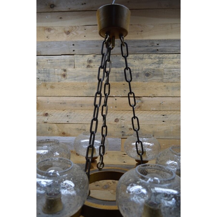 Hanglamp eiken met ketting landelijk met 6 glaskap-6