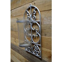 thumb-Gietijzeren wandornament met glazen windlicht-2