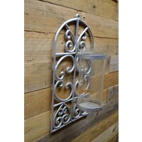 thumb-Gietijzeren wandornament met glazen windlicht-3