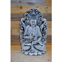 Zittend betonnen beeld van Shiva meditatie met sierlijke achtergrond