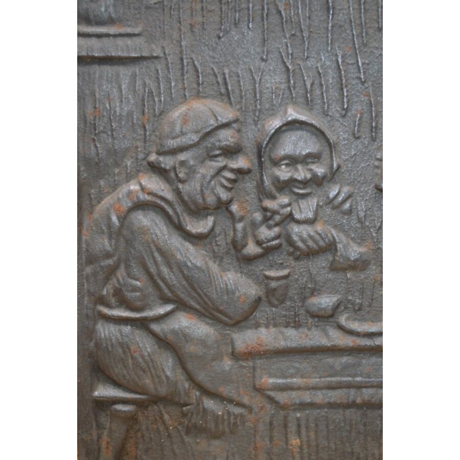 Gietijzeren kachelplaat met 3 monniken-2